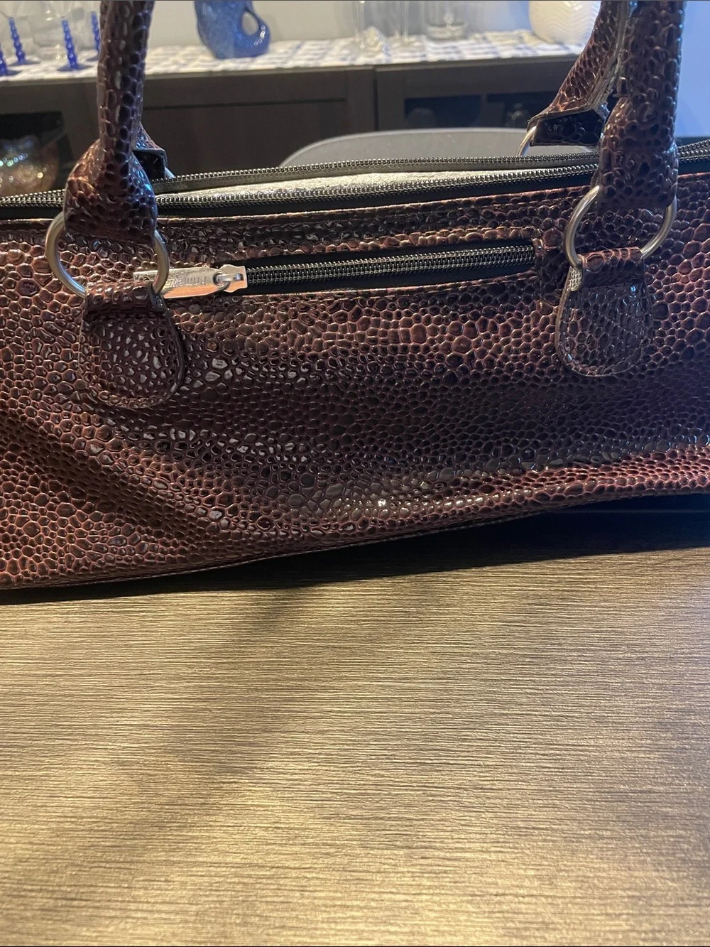 Wine Clutch - Brown Faux Leather insulated Wine Bag with Corkscrew